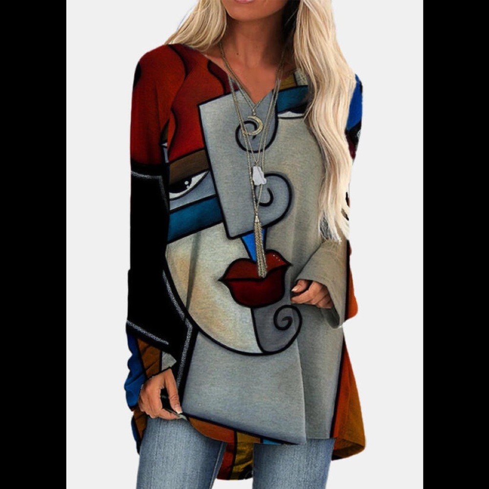 Vintage, RARE FIND! Print V-Neck Long Sleeve Casual Blouse, NWT, small
